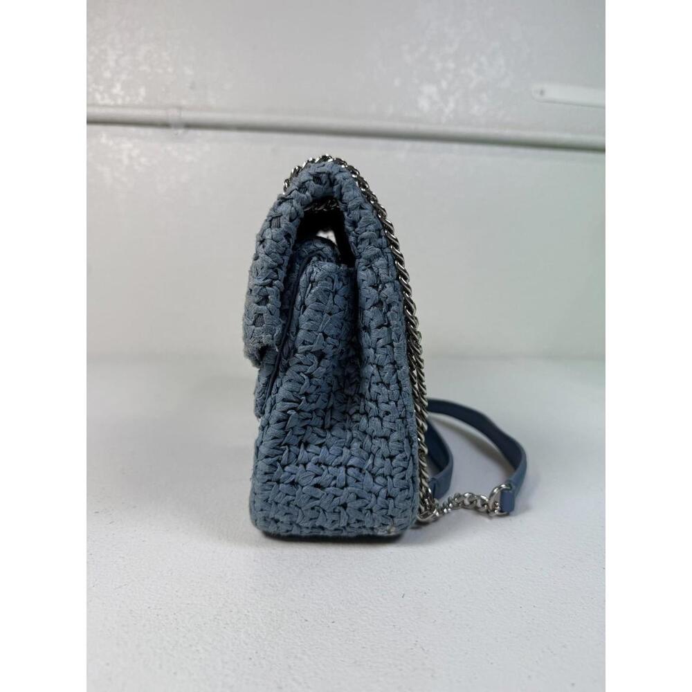 Sandro Blue Raffia YZA Bag with Stains and Hardware Scratch - Picture 8 of 15